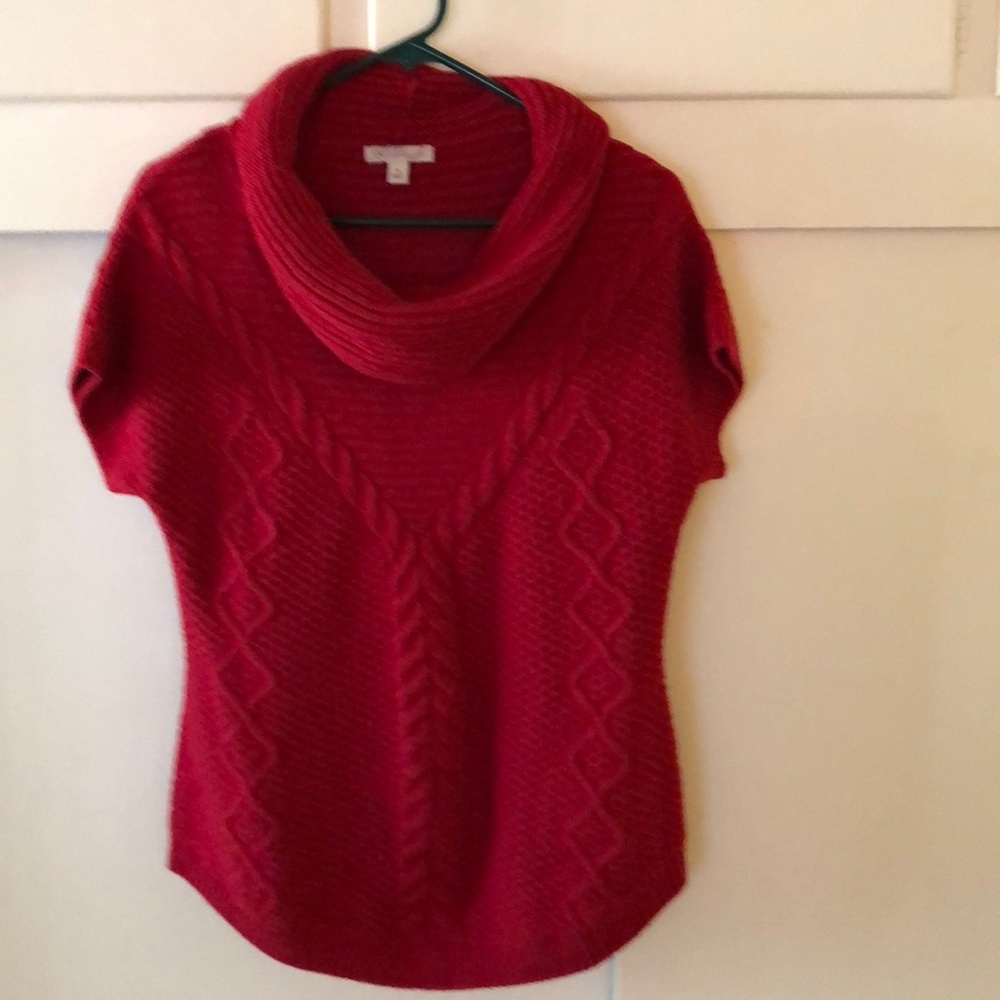 Cowl neck, drop shoulder, sleeveless red sweater
